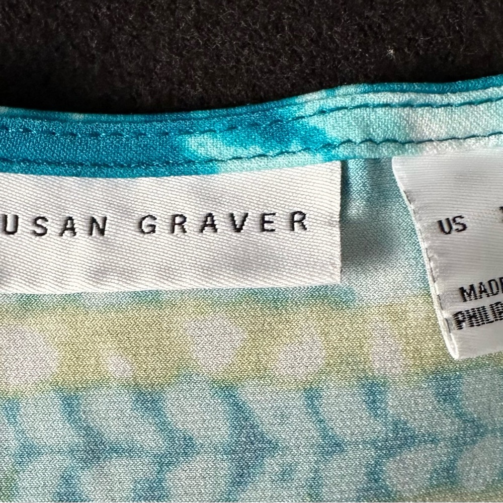 Susan Graver Teal and Lime Patterned Top - Picture 4 of 4